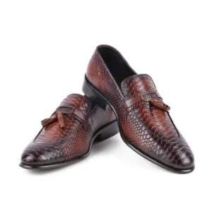 Handmade Shaded Tan Brown Alligator Texture Leather Loafers