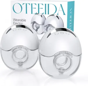 Hands Free Breast Pump Wearable MY-375 - Strong Suction, Low Noise, Wearable Breastfeeding Pump with 4 Mode &12 Levels, Portable Electric Breast Pump 24mm - 17/19/21/Insert/Flange, 2 Pack (White)