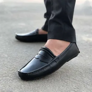 Hedgez Premium Leather Black Penny Loafer-607