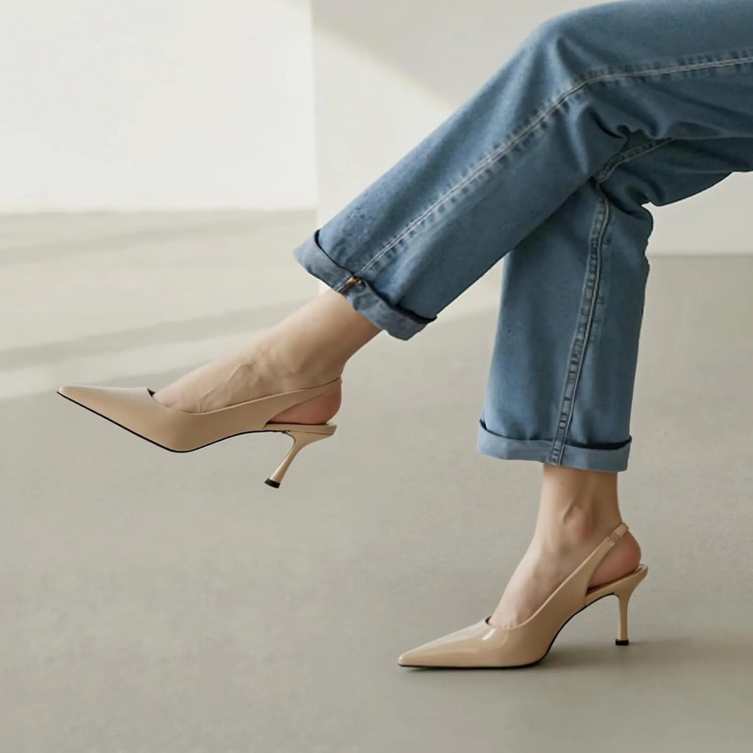 heelchic Women's Kitten Heel, Closed Pointed Toe Low Heel, Comfortable Pumps Shoes for Women Dress Shoes