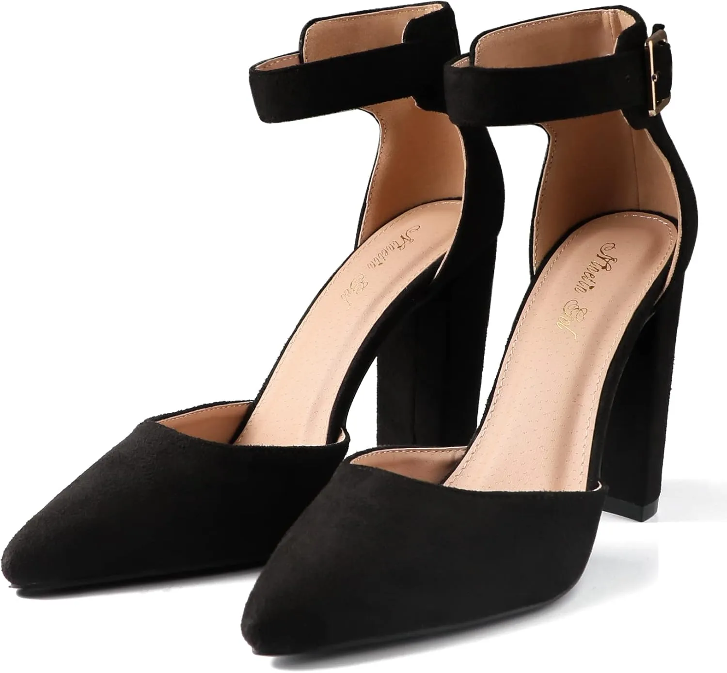 High Heels.Chunky Heel Pointed Closed Toe Pump Shoes,Party Wedding Fashion Shoes,Gifts for Women