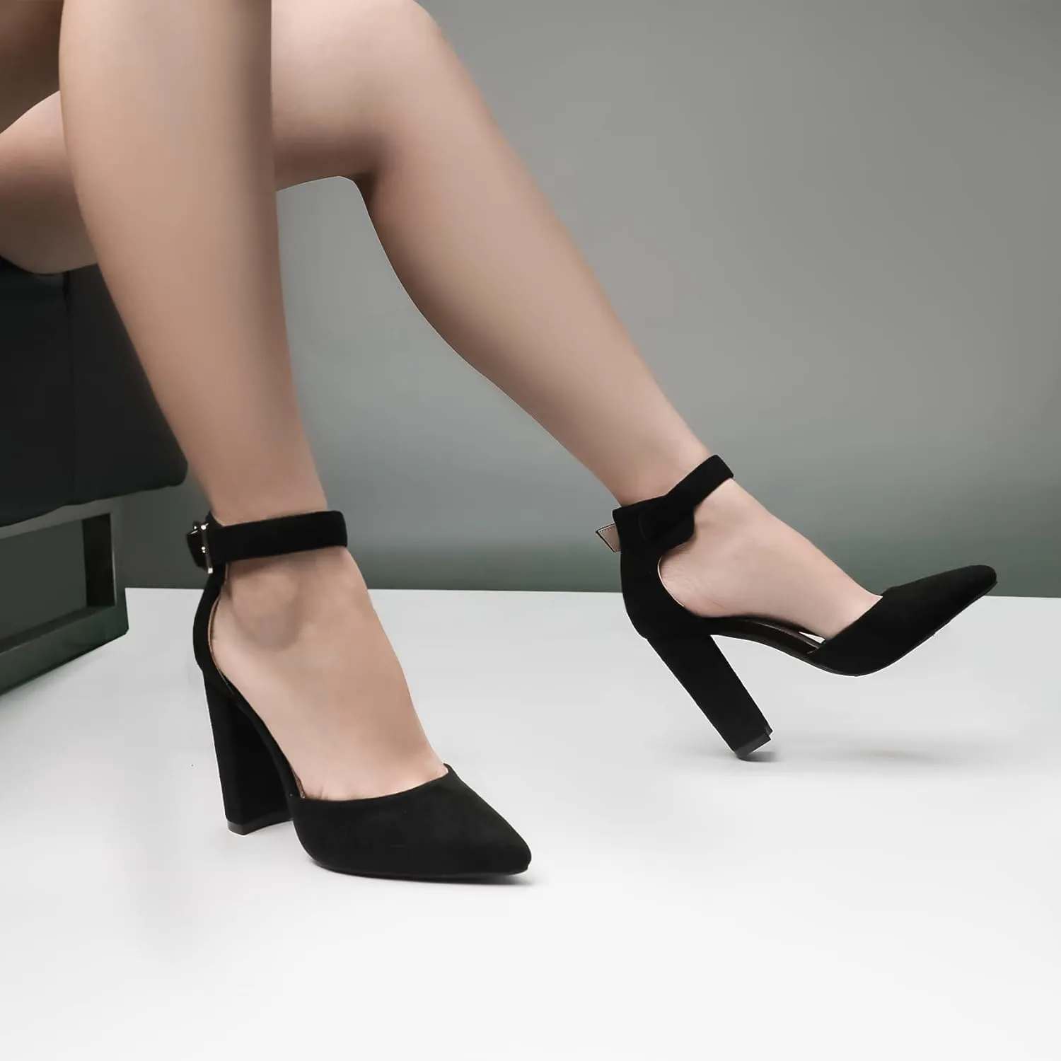 High Heels.Chunky Heel Pointed Closed Toe Pump Shoes,Party Wedding Fashion Shoes,Gifts for Women