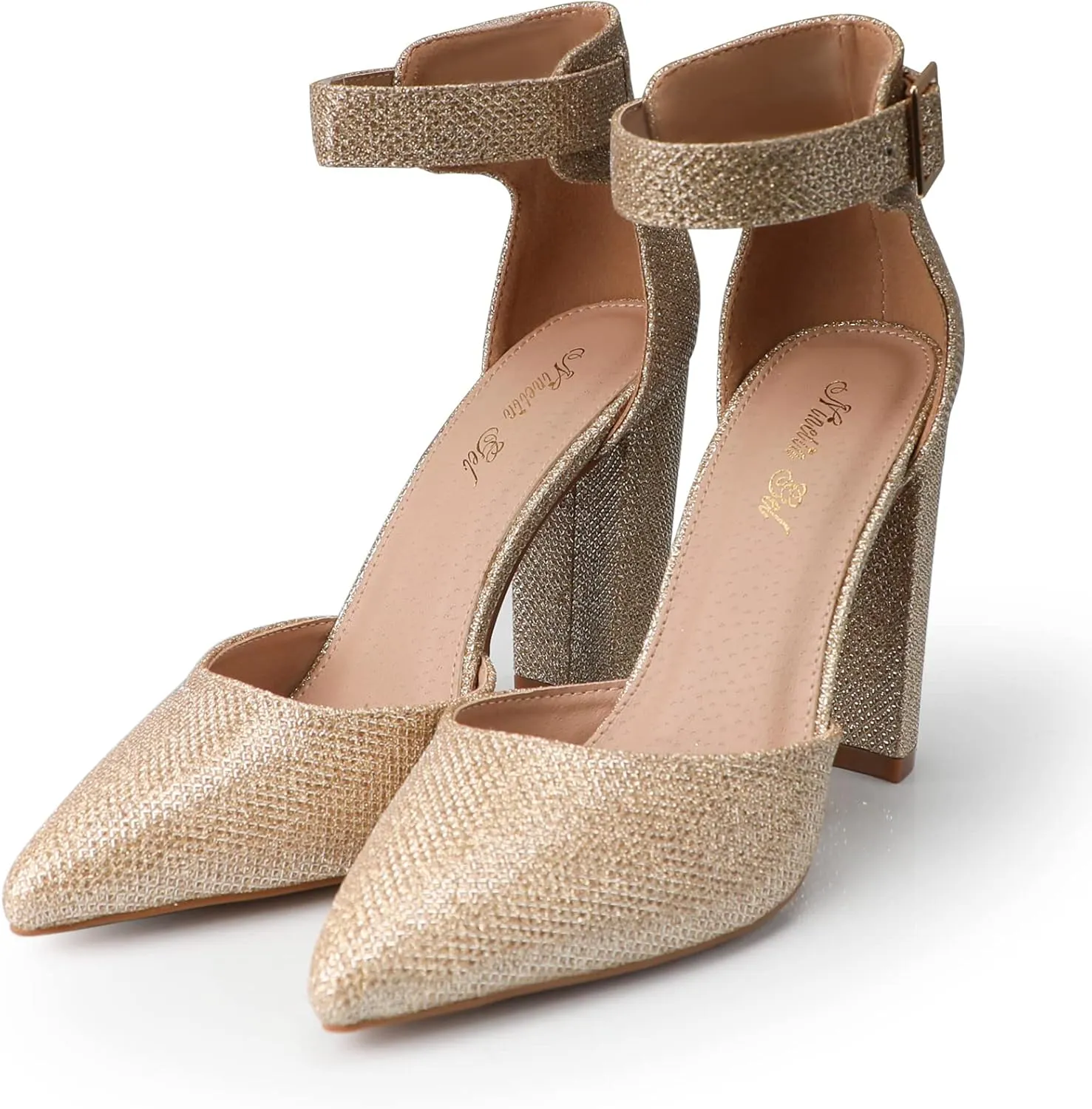 High Heels.Chunky Heel Pointed Closed Toe Pump Shoes,Party Wedding Fashion Shoes,Gifts for Women