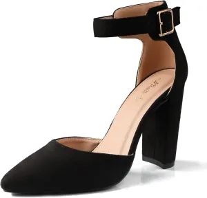 High Heels.Chunky Heel Pointed Closed Toe Pump Shoes,Party Wedding Fashion Shoes,Gifts for Women