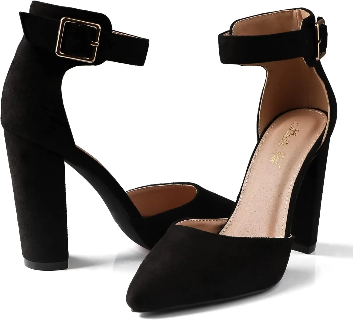 High Heels.Chunky Heel Pointed Closed Toe Pump Shoes,Party Wedding Fashion Shoes,Gifts for Women