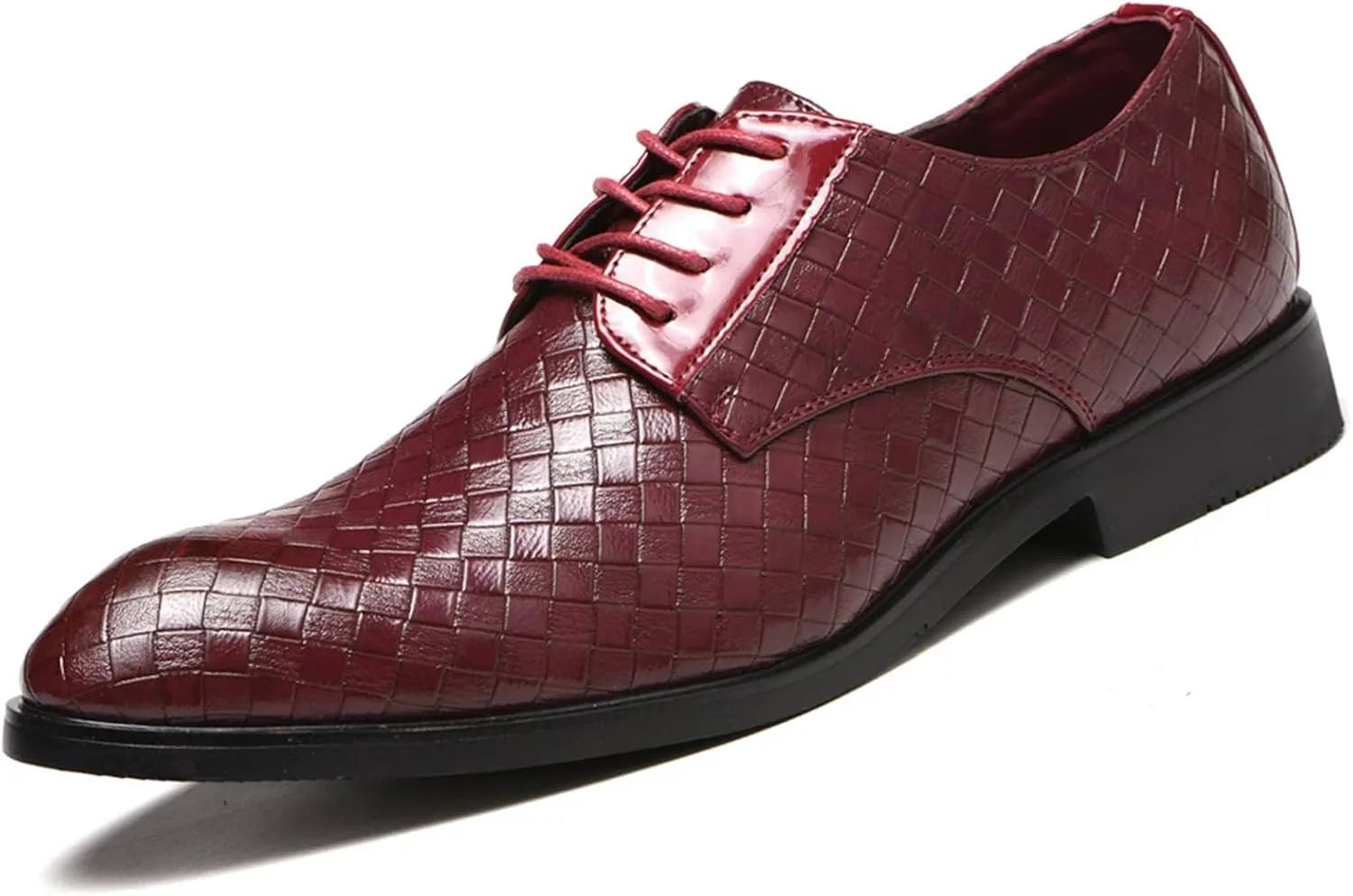 HOOENG Dress Shoes for Men Lace Up Round Toe Plaid Derby Shoes PU Leather Anti-Slip Rubber Sole Slip Resistant Low Top Prom (Color : Red, Size : 9)