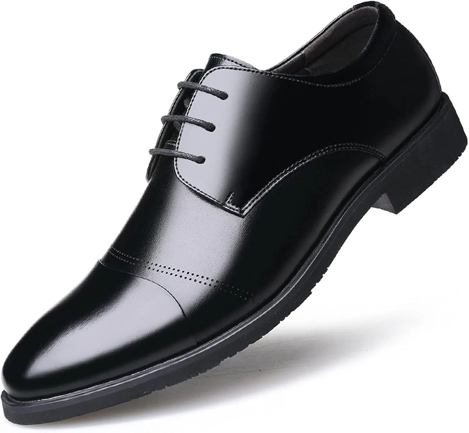 HOOENG Formal Shoes for Men Lace Up Breathable Cap Toe Derby Shoes Cowhide Block Heel Low Top Non Slip Rubber Sole Anti-Slip Party