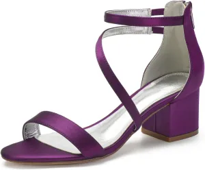 Hyinlays Women's Low Wedding Heel Open Toe Ankle Strap Block Chunky Heels Sandals for Bride Evening Party Dress Pump Shoes