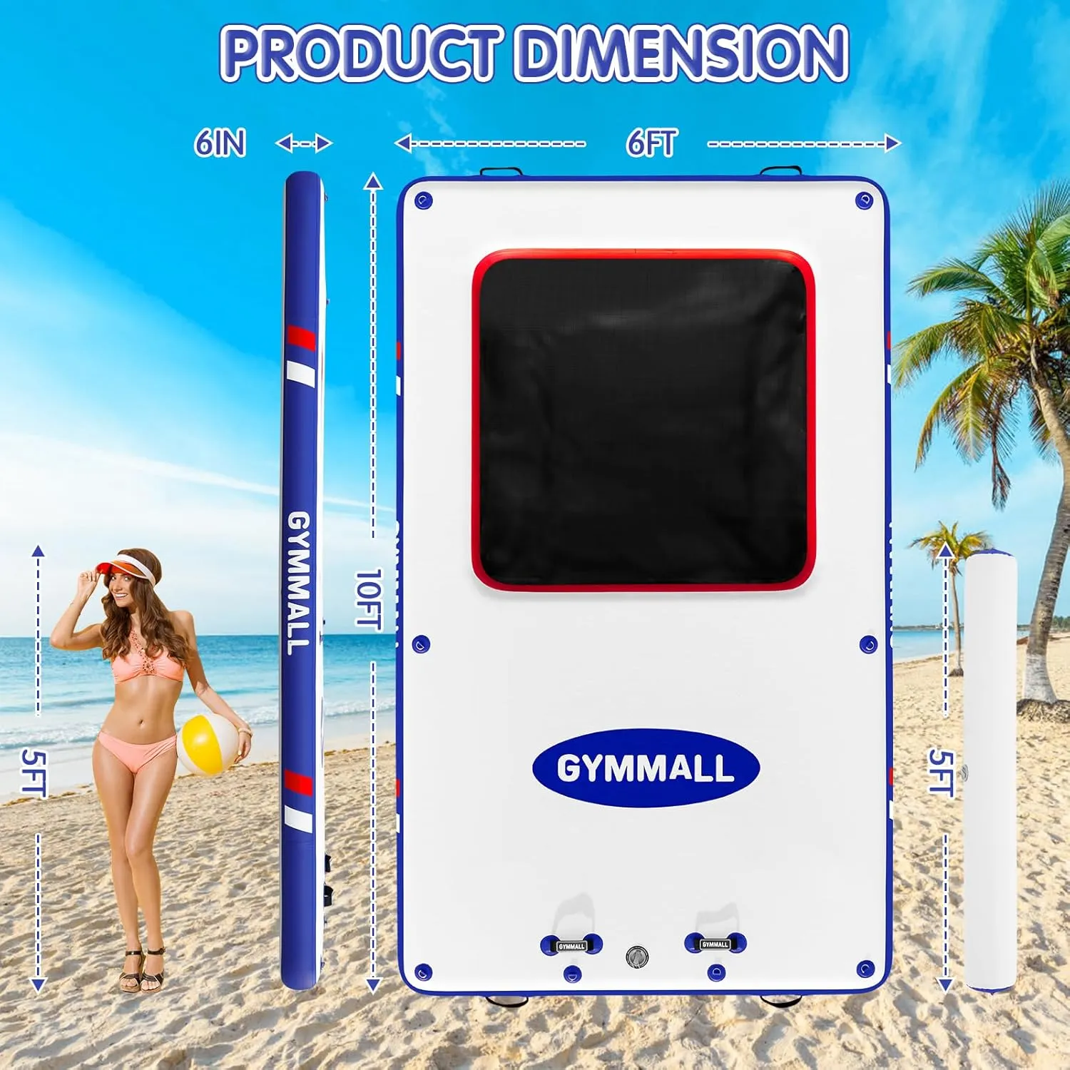 Inflatable Floating Dock, Inflatable Dock Floating Platform with Mesh, Non-Slip EVA Platform and Rope Ladder, Inflatable Water Floating Dock Island Raft for Boats, Pool, Lake, Beach, Ocean