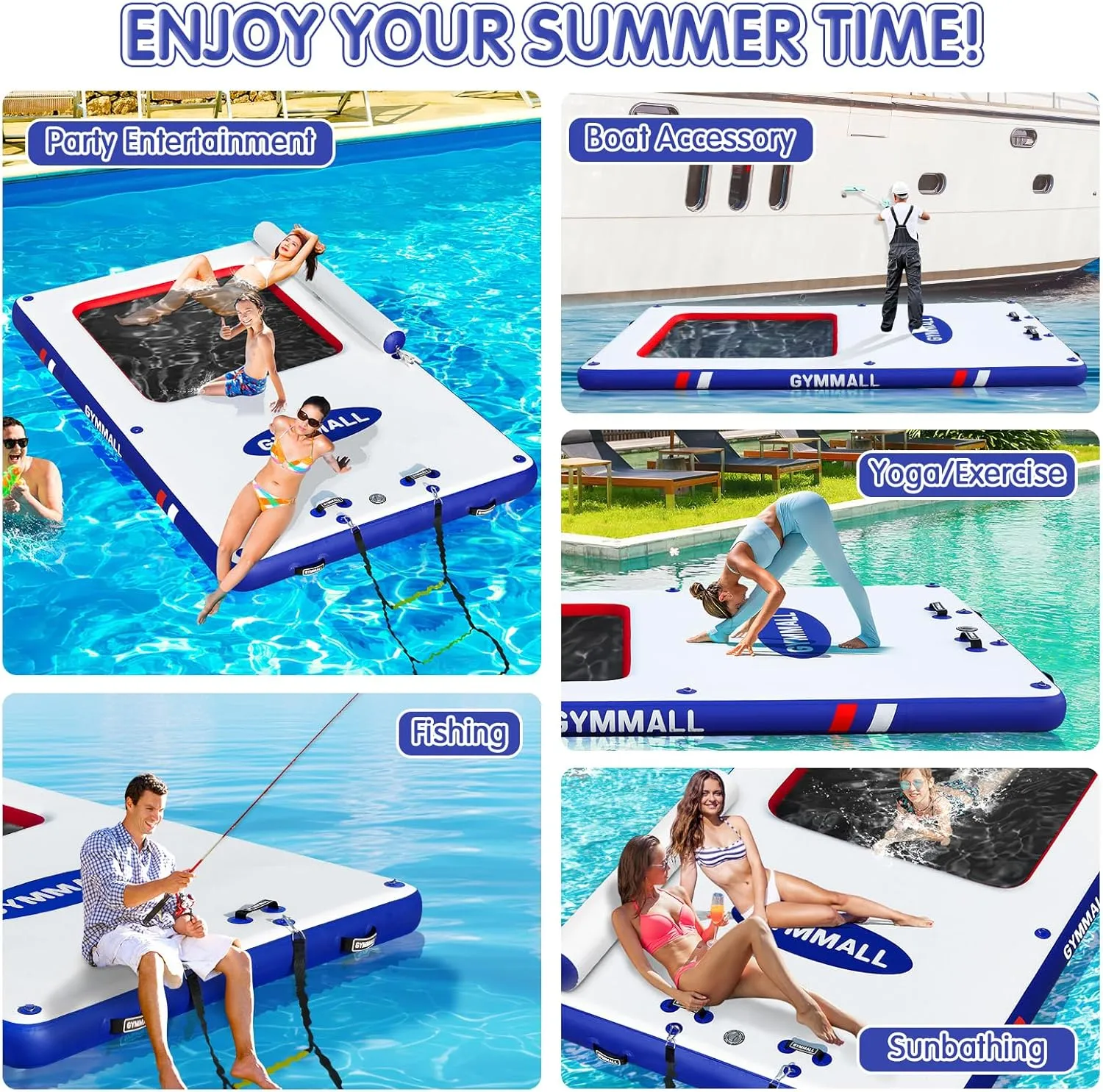 Inflatable Floating Dock, Inflatable Dock Floating Platform with Mesh, Non-Slip EVA Platform and Rope Ladder, Inflatable Water Floating Dock Island Raft for Boats, Pool, Lake, Beach, Ocean