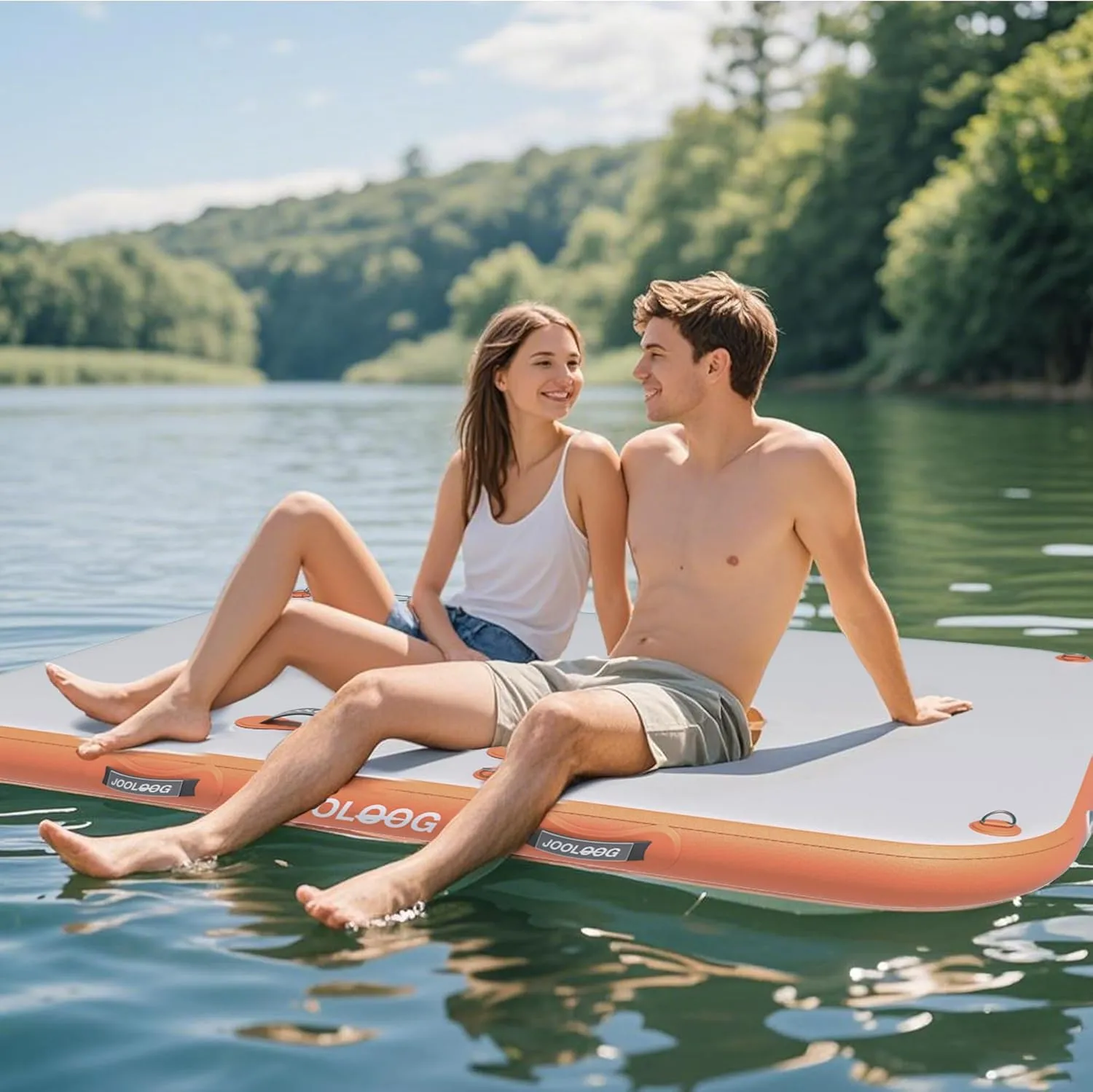Inflatable Floating Dock Mat,6 inches Thick Inflatable Stable Platform Raft with Storage Bag None-Slip Surface for Lake Beach Pool