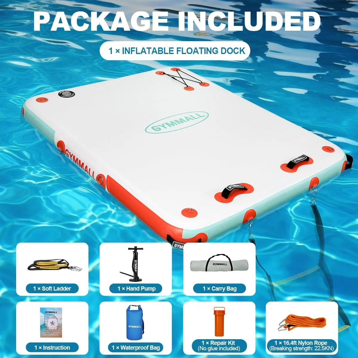 Inflatable Floating Dock Platform, 5FT/ 6FT/ 8FT/ 10FT/ 12FT Air Dock Platform Floating Island Raft with None-Slip Surface, 6in Thick Water Floating Dock Mat for Swimming Pool Lake Beach Ocean