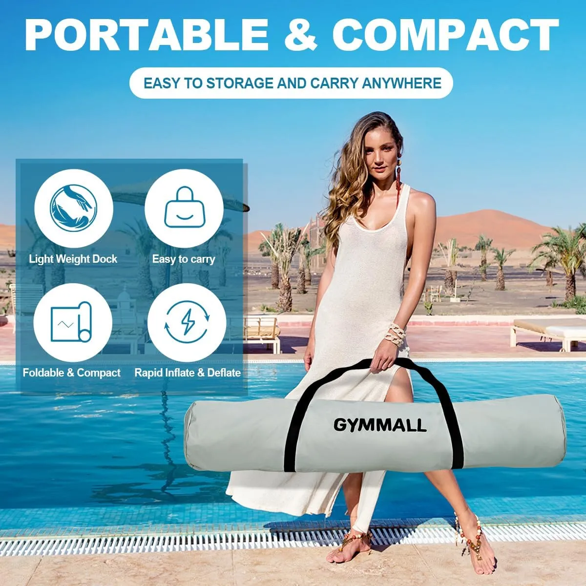 Inflatable Floating Dock Platform, 5FT/ 6FT/ 8FT/ 10FT/ 12FT Air Dock Platform Floating Island Raft with None-Slip Surface, 6in Thick Water Floating Dock Mat for Swimming Pool Lake Beach Ocean