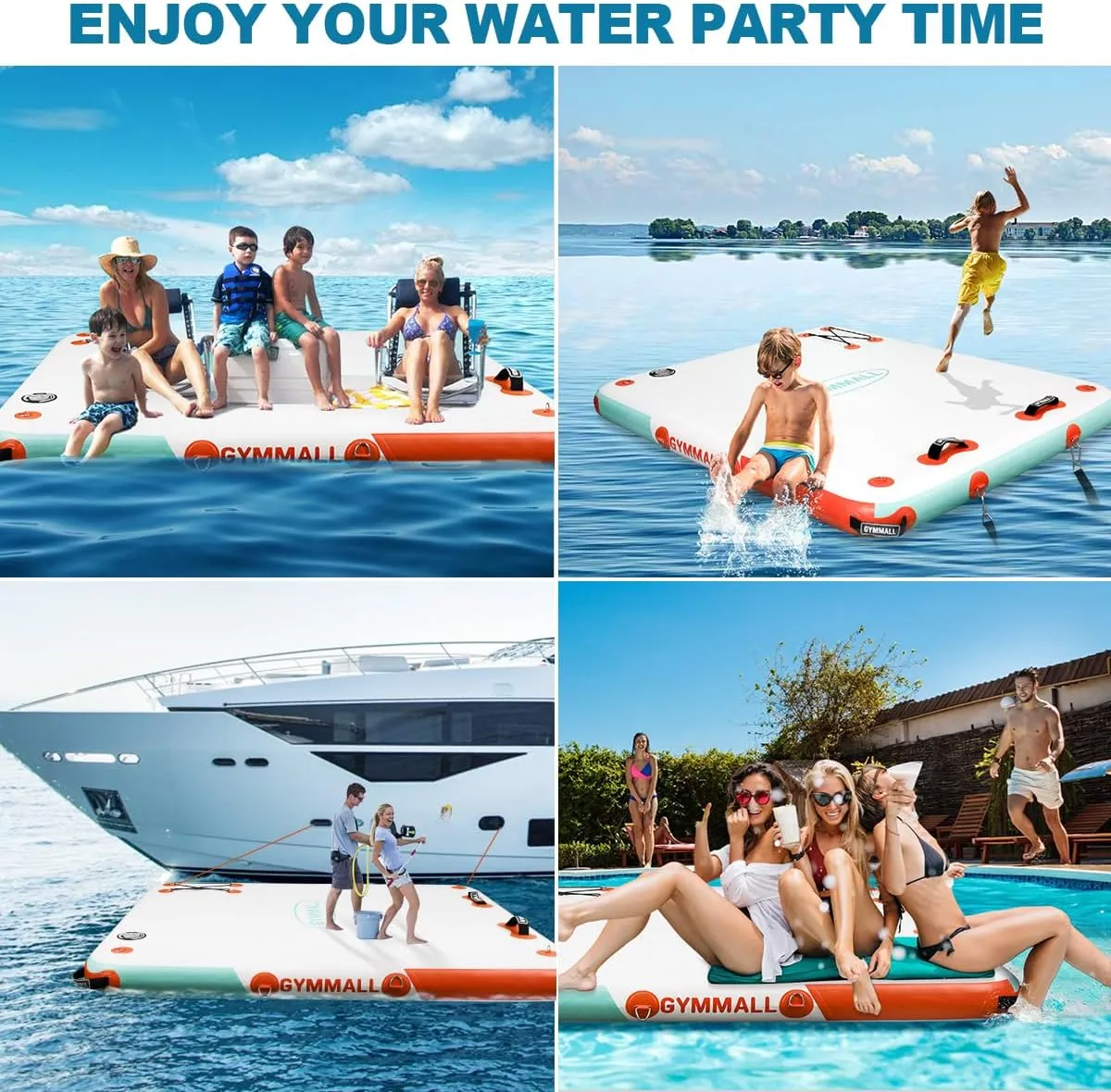 Inflatable Floating Dock Platform, 5FT/ 6FT/ 8FT/ 10FT/ 12FT Air Dock Platform Floating Island Raft with None-Slip Surface, 6in Thick Water Floating Dock Mat for Swimming Pool Lake Beach Ocean