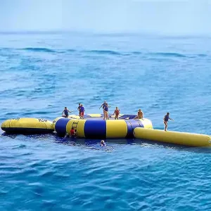 Inflatable Water Trampoline with Bouncing Slide Four-Piece Set,Summer Amusement Park Jump Floating Toys Inflatable Air Trampoline on Lake,10ft