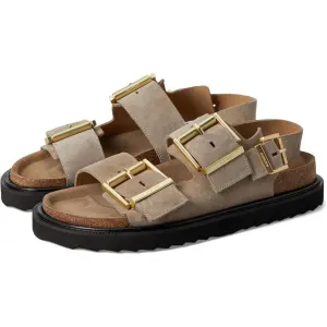 Isla Sand Brown Suede Buckle Flat Sandals