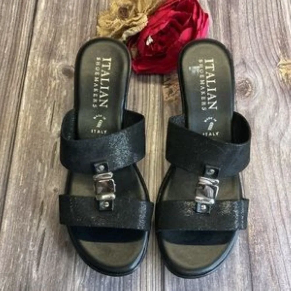 Italian Shoemakers Doda Black Wedge Sandals 10M