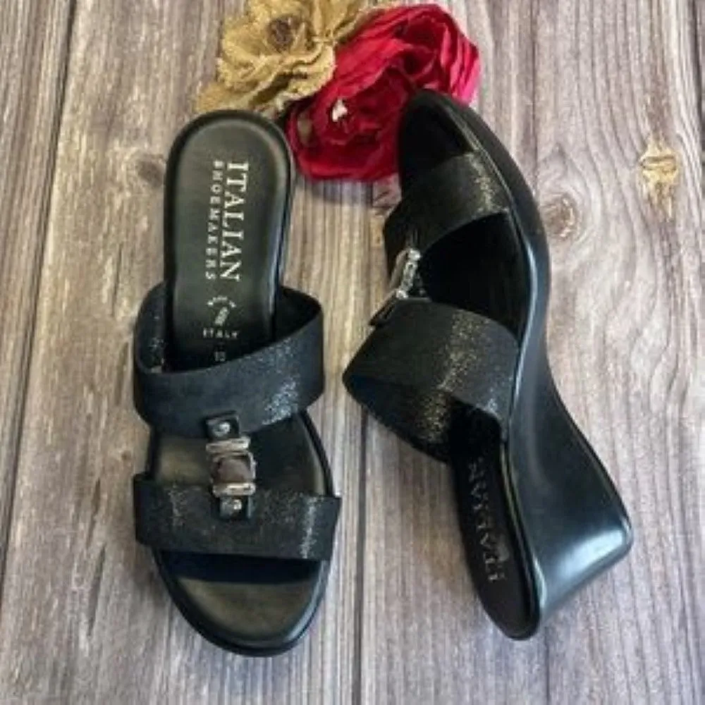 Italian Shoemakers Doda Black Wedge Sandals 10M