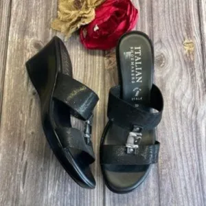 Italian Shoemakers Doda Black Wedge Sandals 10M