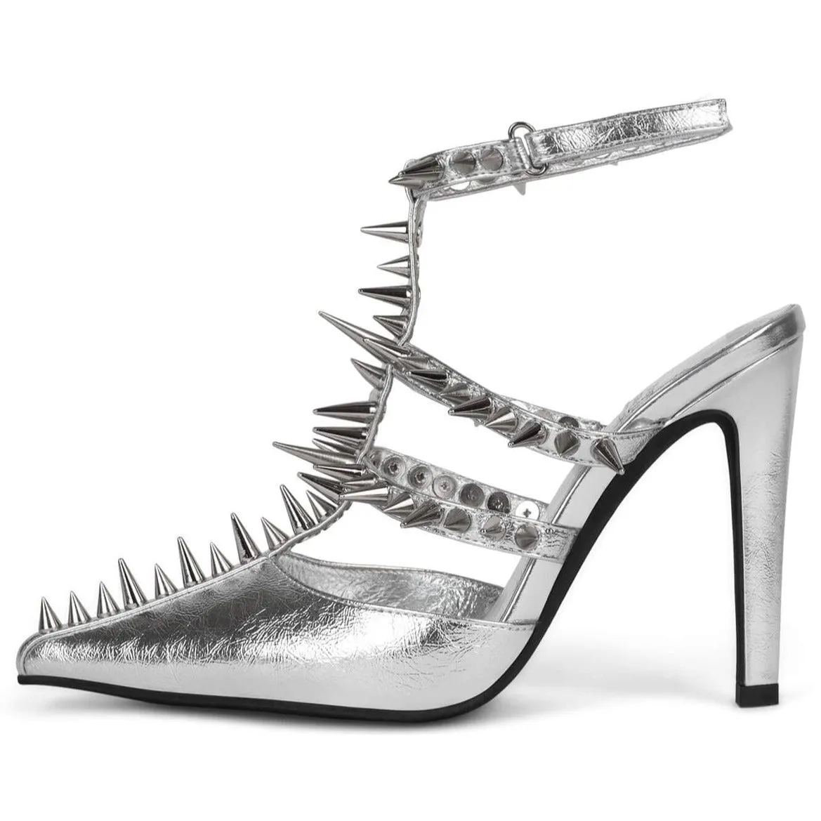 Jeffrey Campbell Silver Step Back Spiked Pointed Toe Pump