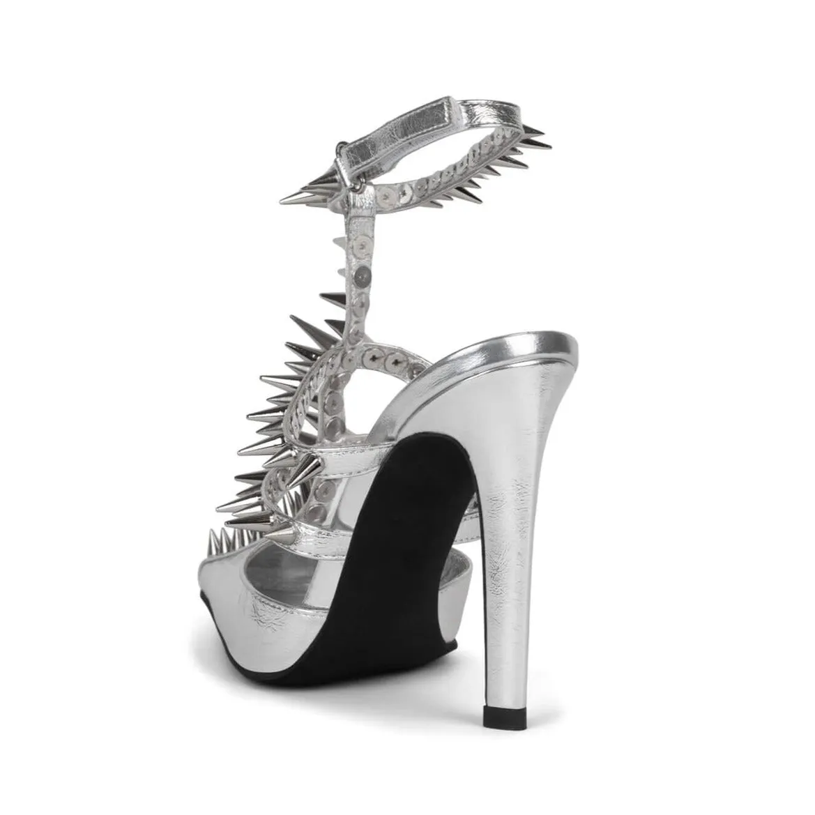 Jeffrey Campbell Silver Step Back Spiked Pointed Toe Pump