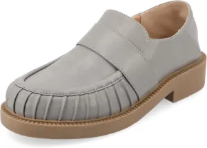 Journee Womens Ruched Lakenn Comfort Foam Slip On Closed Round Toe Crash Back Block Heel Loafer Flats Grey, 6