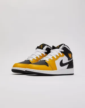 Kids Nike Air Jordan 1 Mid GS White Yellow Black DQ8423-701 Shoe Sneaker Trainer