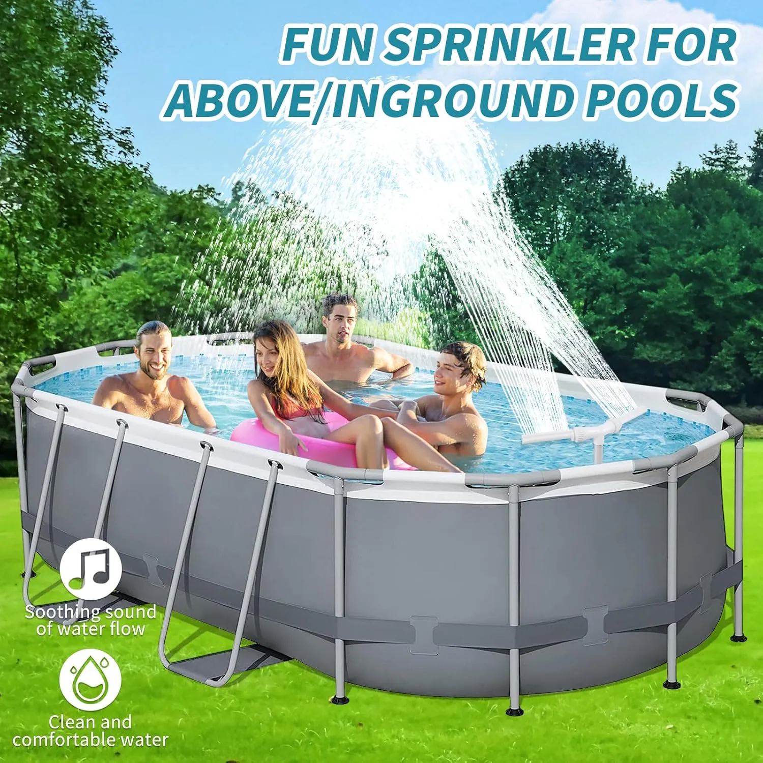 Klleyna Water-Fountain Dual Spray Swimming-Pool-Accessories - Upgrade Above/Inground Waterfall Cooler, Adjustable 2 in 1 Nozzle, High Pressure Pond Aerator, Garden Sprinkle Feature Outdoor Décor