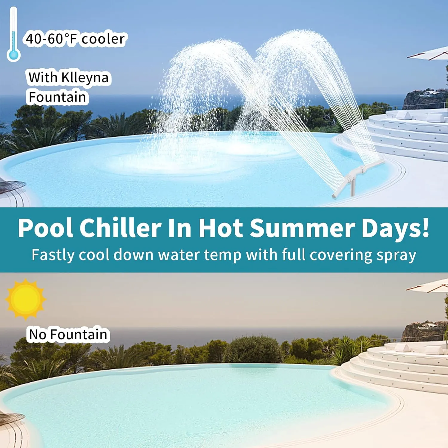 Klleyna Water-Fountain Dual Spray Swimming-Pool-Accessories - Upgrade Above/Inground Waterfall Cooler, Adjustable 2 in 1 Nozzle, High Pressure Pond Aerator, Garden Sprinkle Feature Outdoor Décor