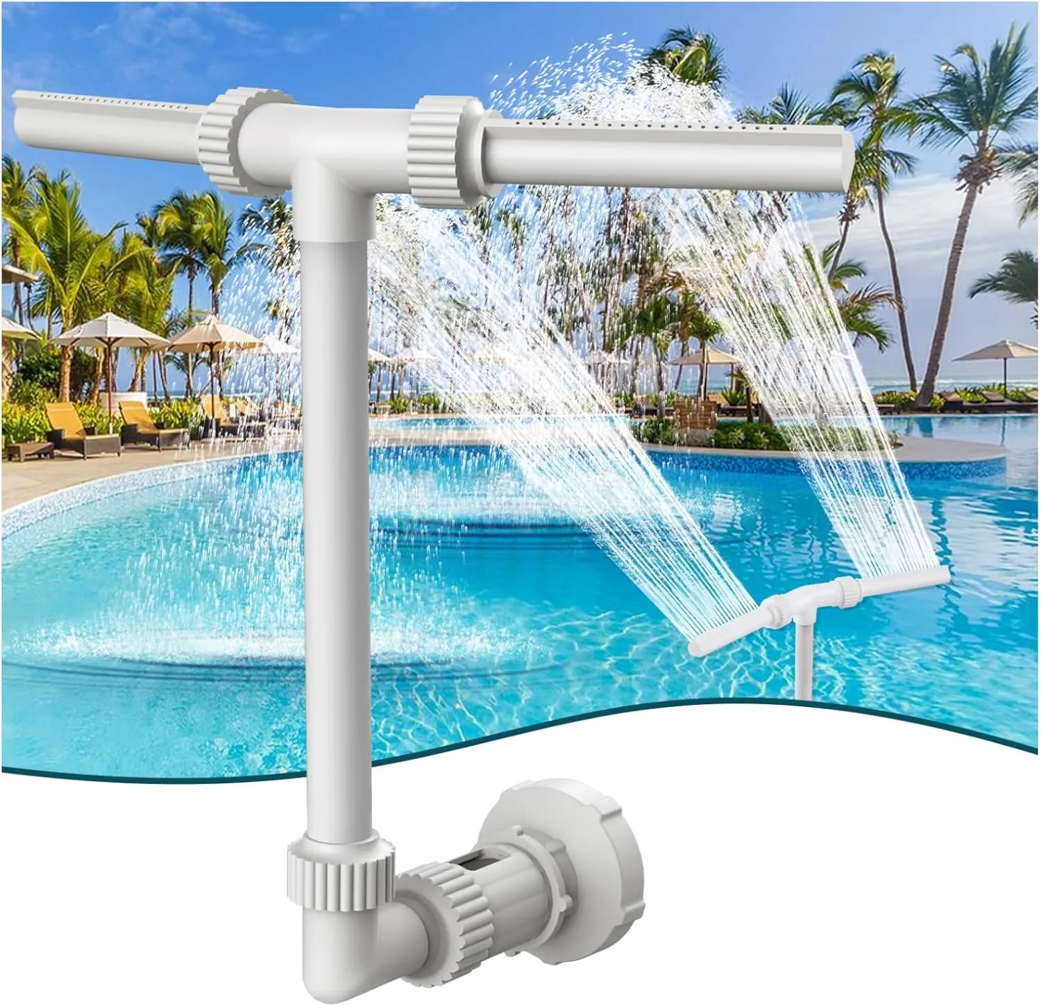 Klleyna Water-Fountain Dual Spray Swimming-Pool-Accessories - Upgrade Above/Inground Waterfall Cooler, Adjustable 2 in 1 Nozzle, High Pressure Pond Aerator, Garden Sprinkle Feature Outdoor Décor