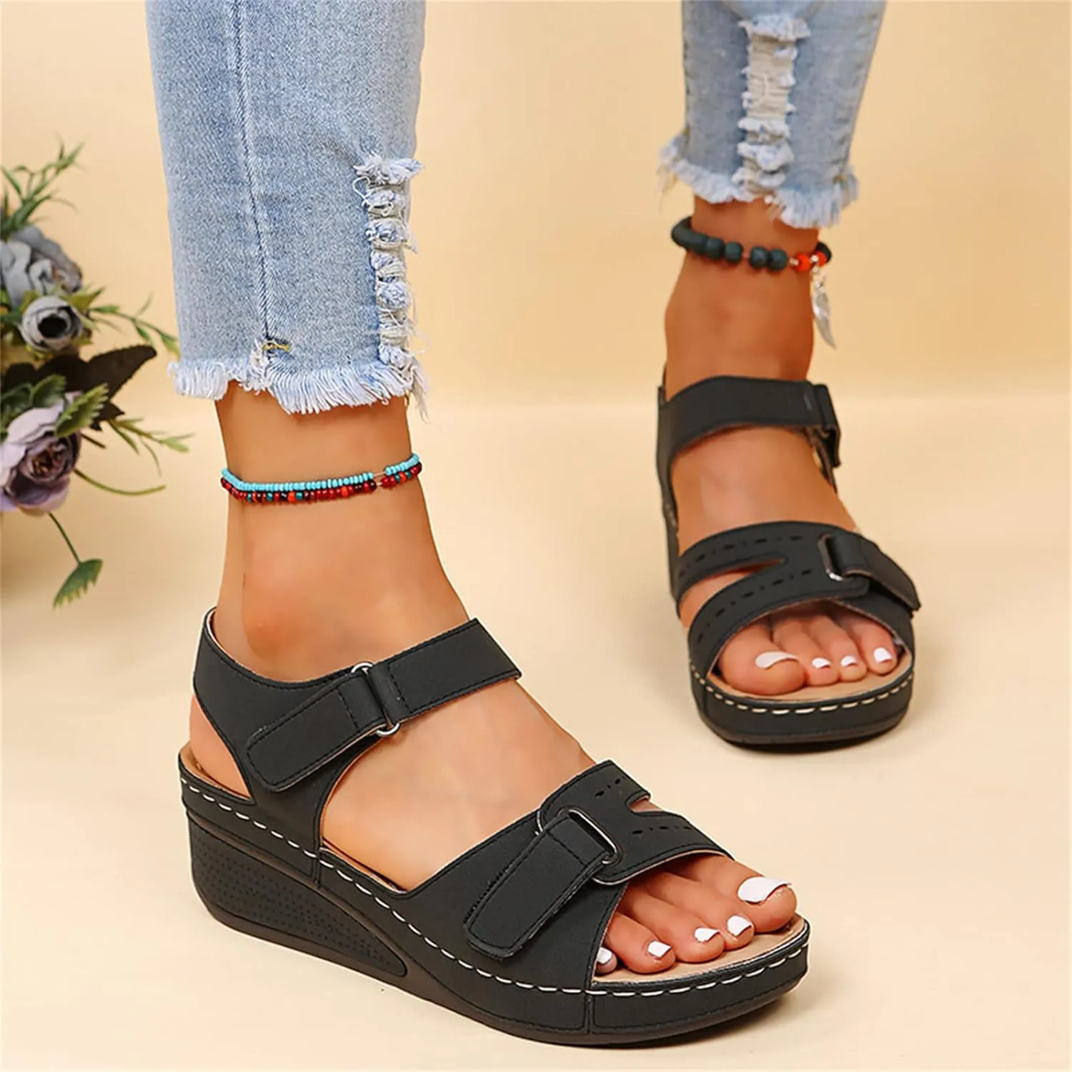 Ladmiple Sandals Women Fashion Dressy Summer Casual Wedge Heel Slip On Orthotic Flip Flops Orthopedic Slippers Slides