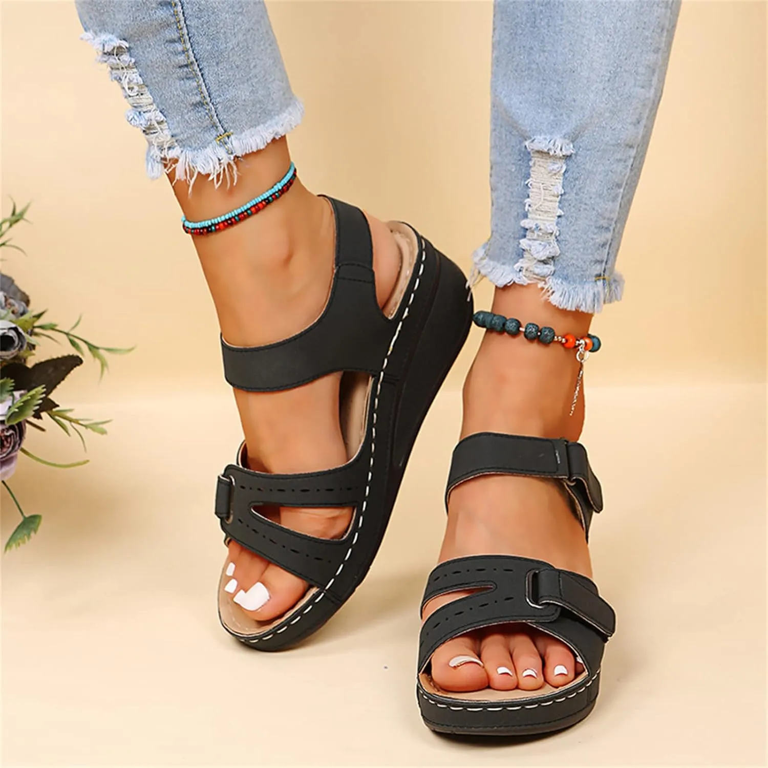 Ladmiple Sandals Women Fashion Dressy Summer Casual Wedge Heel Slip On Orthotic Flip Flops Orthopedic Slippers Slides