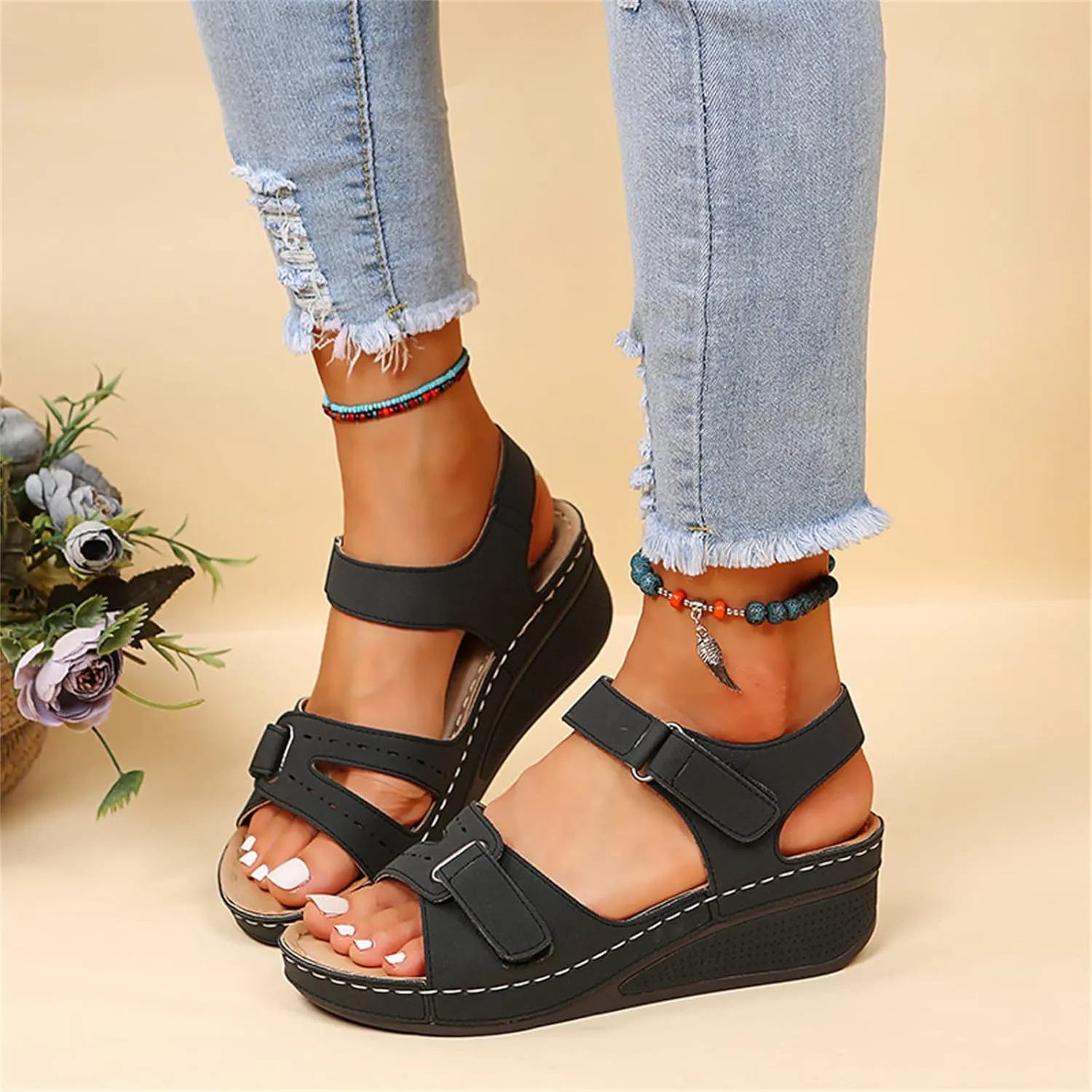 Ladmiple Sandals Women Fashion Dressy Summer Casual Wedge Heel Slip On Orthotic Flip Flops Orthopedic Slippers Slides