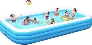 Large Inflatable Pool for Adults, THY TRY 147”x75”x23” Extra Thickened Blow Up Swimming Pool with Repair Patch, Full-Sized Family Inflatable Pools for Backyard Lawn Indoor Outdoor (Pump not Included)
