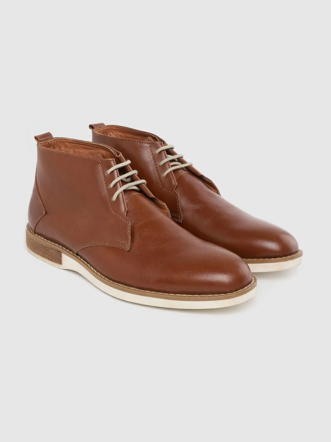 Leather High Ankle Lace Up Chelsea Boots