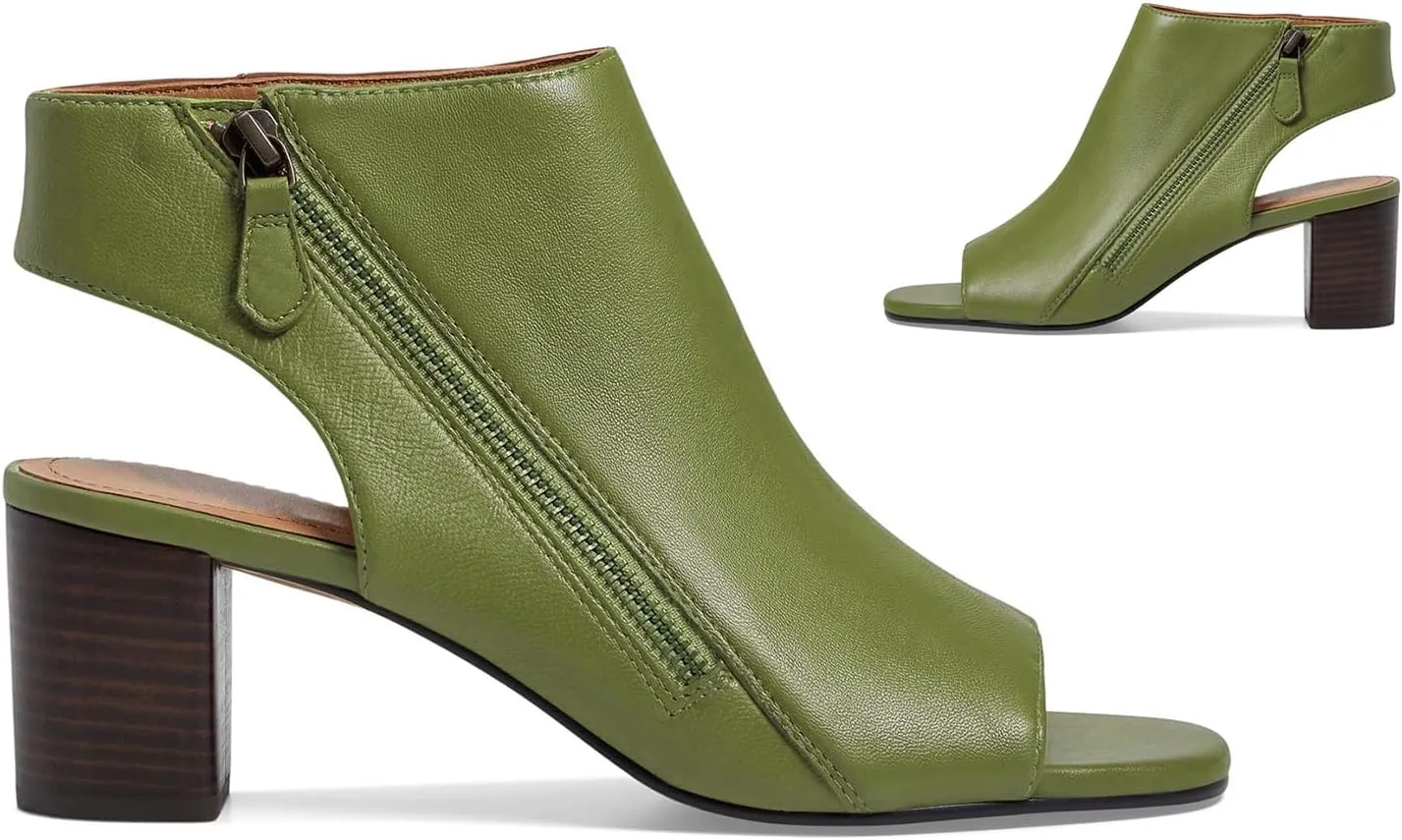 LEHOOR Women Chunky Heel Open Toe Booties Sandals Side Zipper Sandal Booties Cut Out 2 inch Block Stacked Heels Ankle Boots Peep Toe Backless Matte Casual Summer Booties 4-11 M US