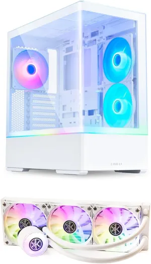 LIAN LI CG237 Mid-Tower ATX PC Case with 3 x 140mm ARGB Fans, Chassis Bundle with KINGCOOL Aqua Freeze 360mm Radiator Liquid CPU Cooler (White)