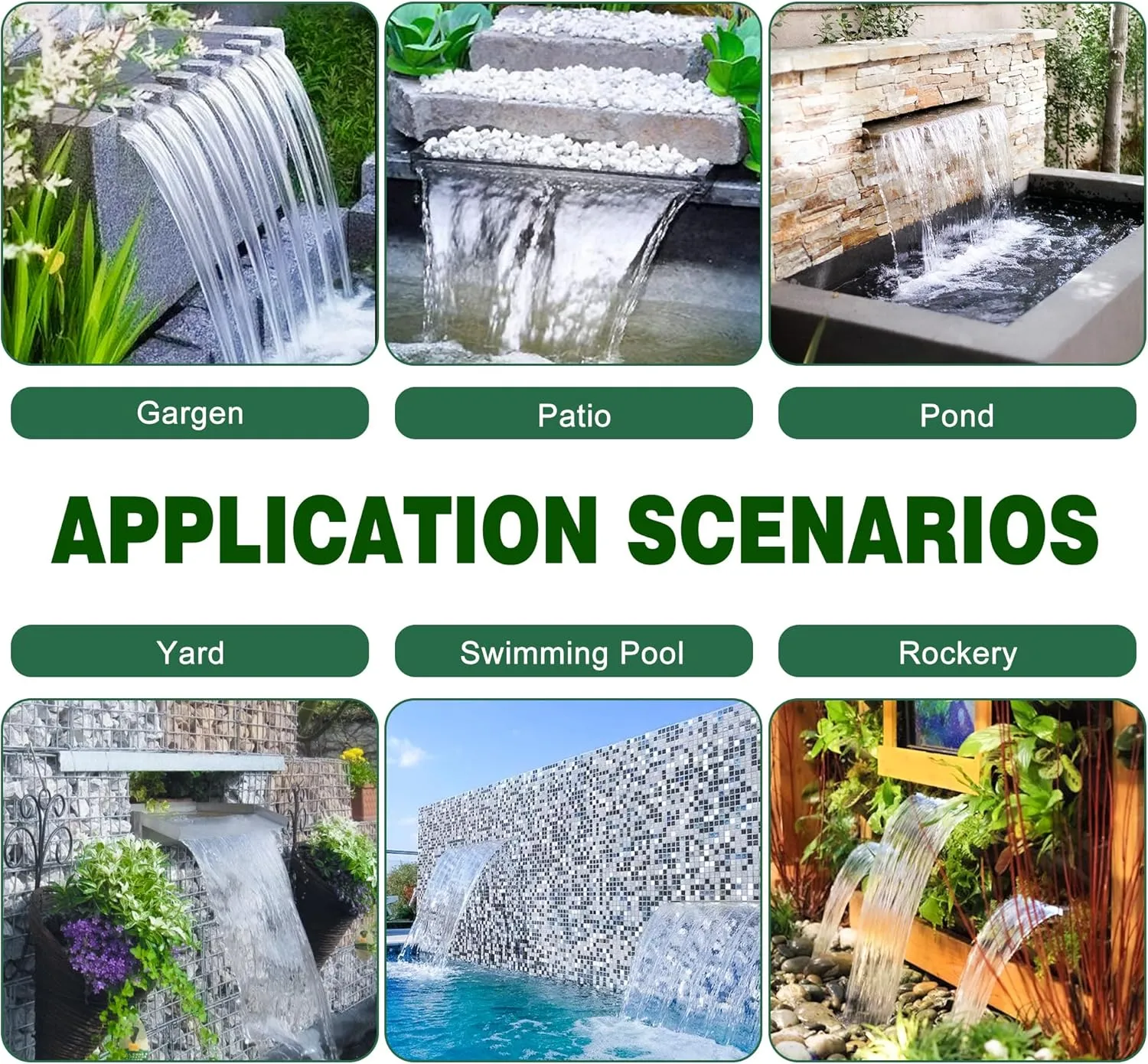 LONGRUN Waterfall Pool Fountain, Updated 5.9'' Wider Open Lip Stainless Steel Waterfall Spillway, Decorative Water Feature for Swimming Pools, Koi Ponds, Spa & Garden - 23.6''
