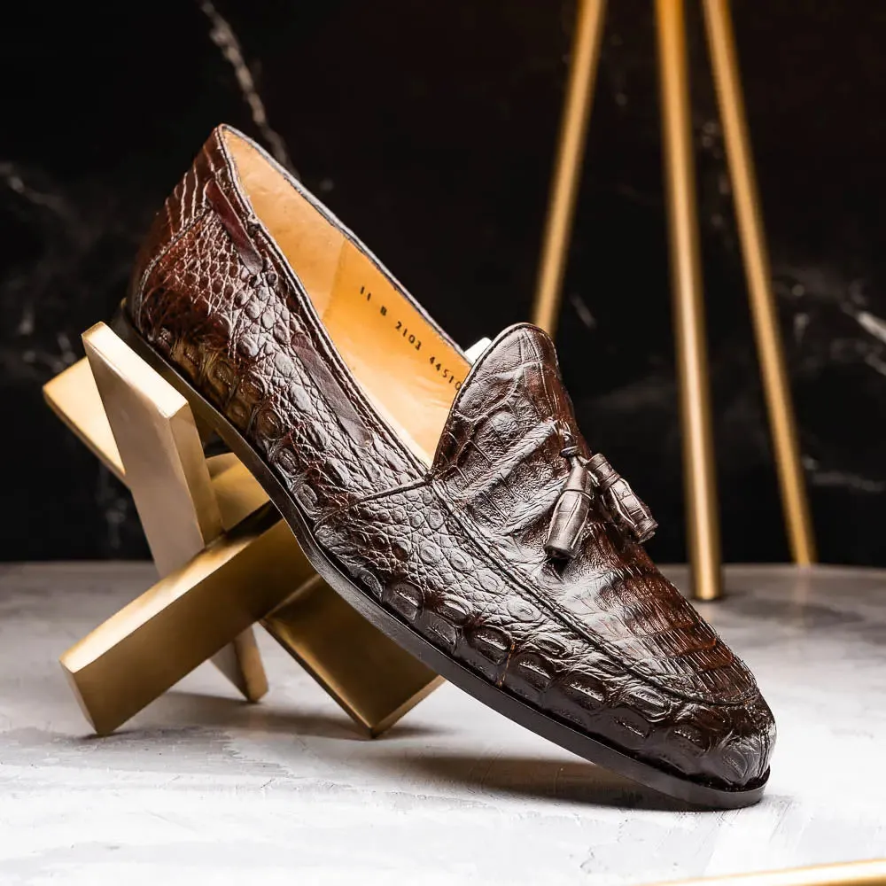 Marco Di Milano Bianchi Brown Genuine Caiman Crocodile Loafers