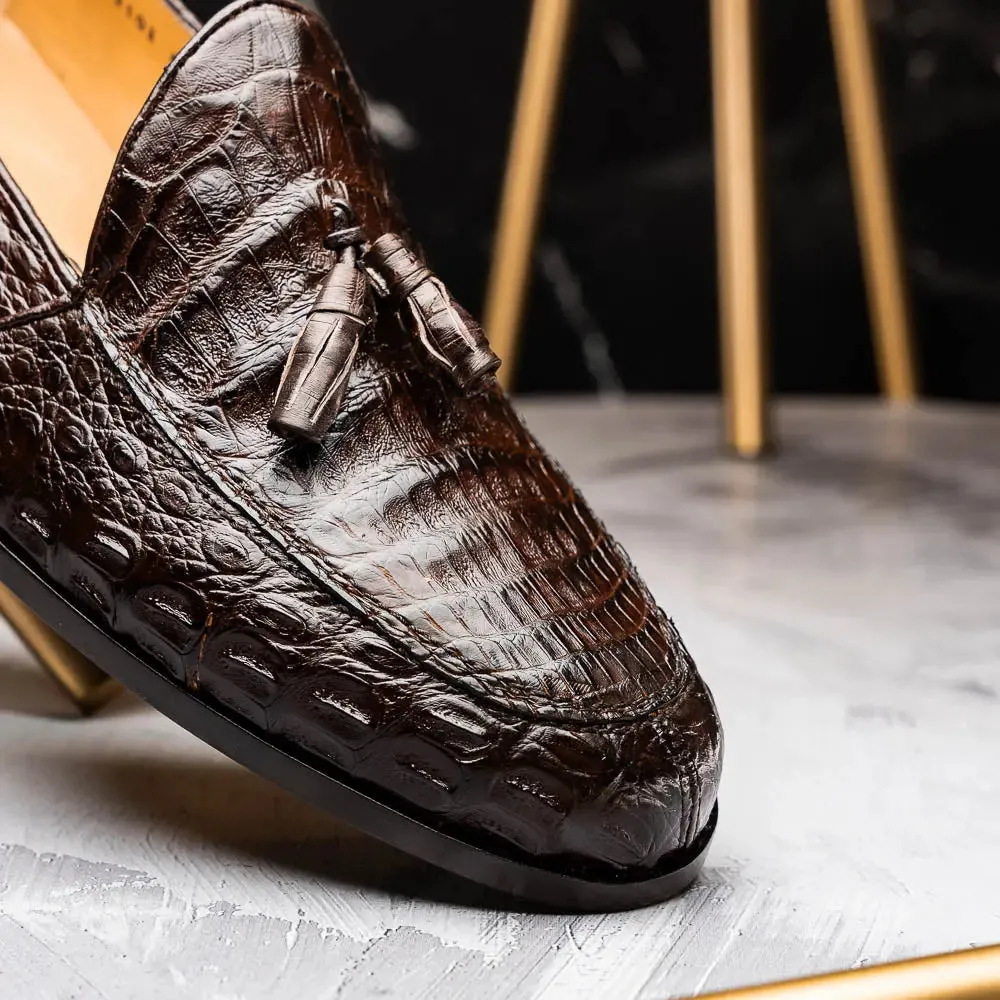 Marco Di Milano Bianchi Brown Genuine Caiman Crocodile Loafers