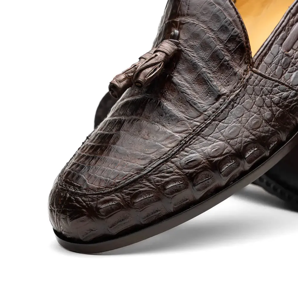 Marco Di Milano Bianchi Brown Genuine Caiman Crocodile Loafers