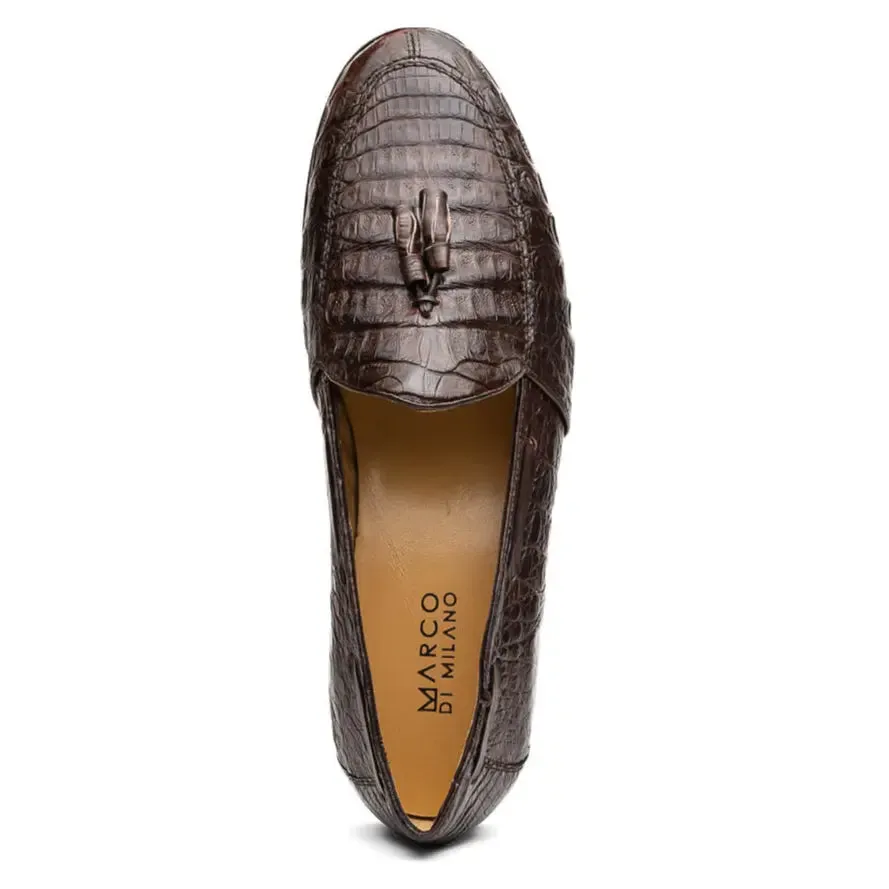 Marco Di Milano Bianchi Brown Genuine Caiman Crocodile Loafers