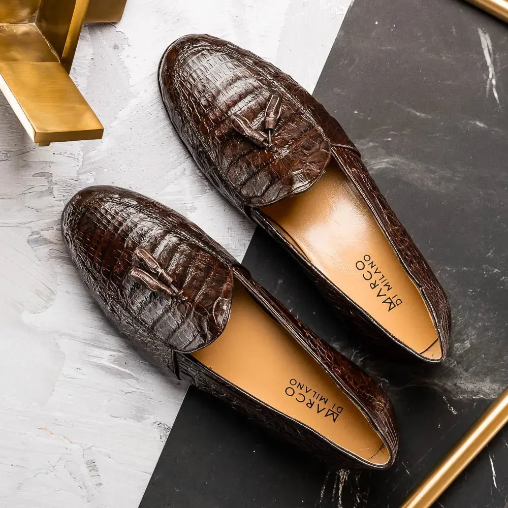 Marco Di Milano Bianchi Brown Genuine Caiman Crocodile Loafers