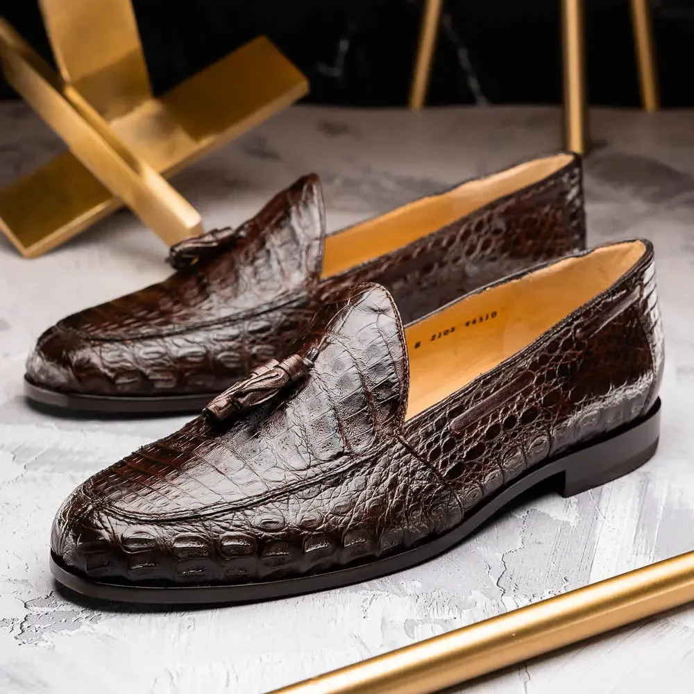 Marco Di Milano Bianchi Brown Genuine Caiman Crocodile Loafers