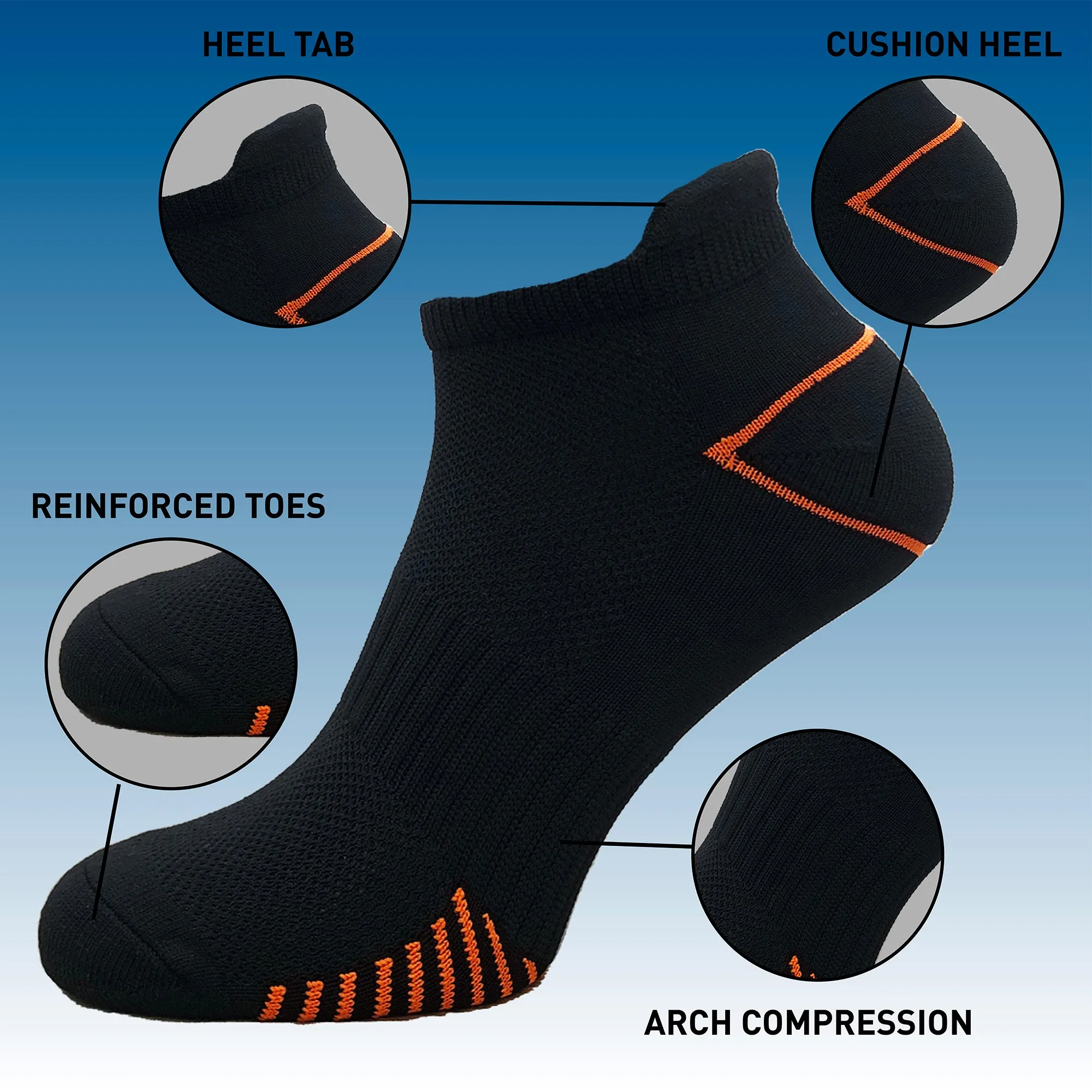 Mens 5 Pack Peformance Trainer Liner Sports Socks Black