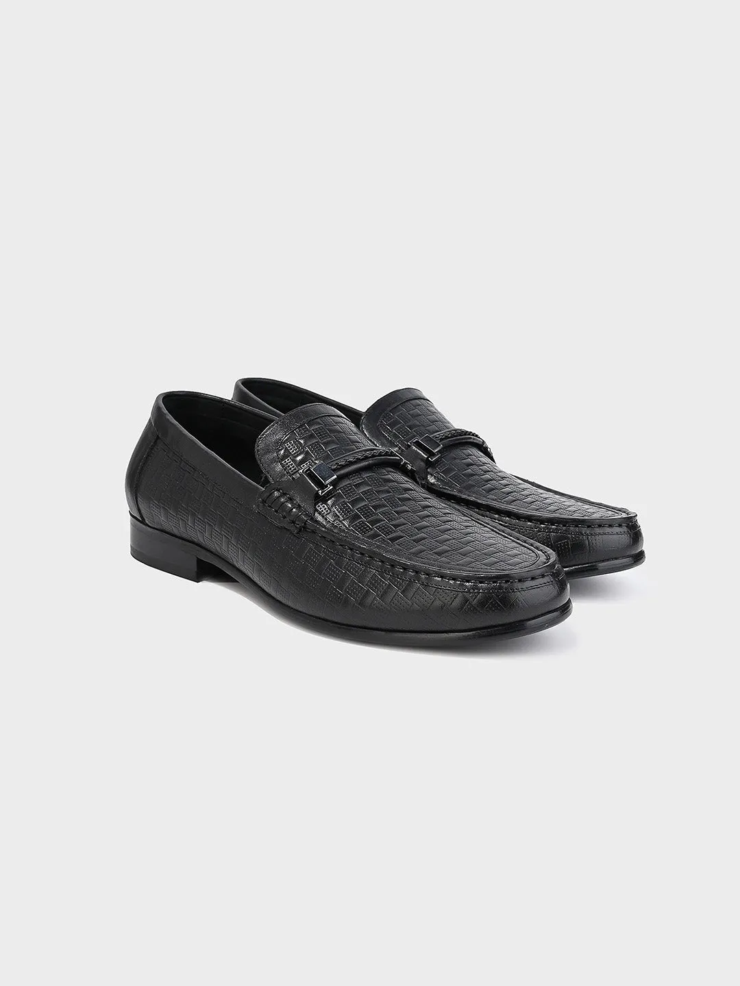 Men's Black Leather Slip-On Loafers