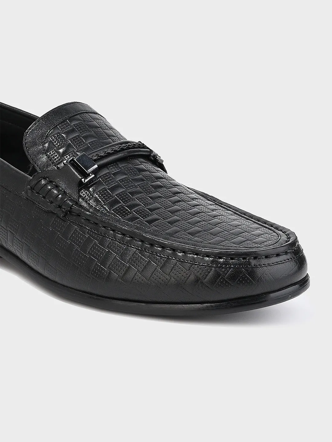 Men's Black Leather Slip-On Loafers