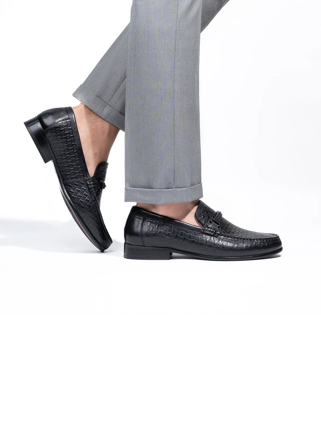 Men's Black Leather Slip-On Loafers
