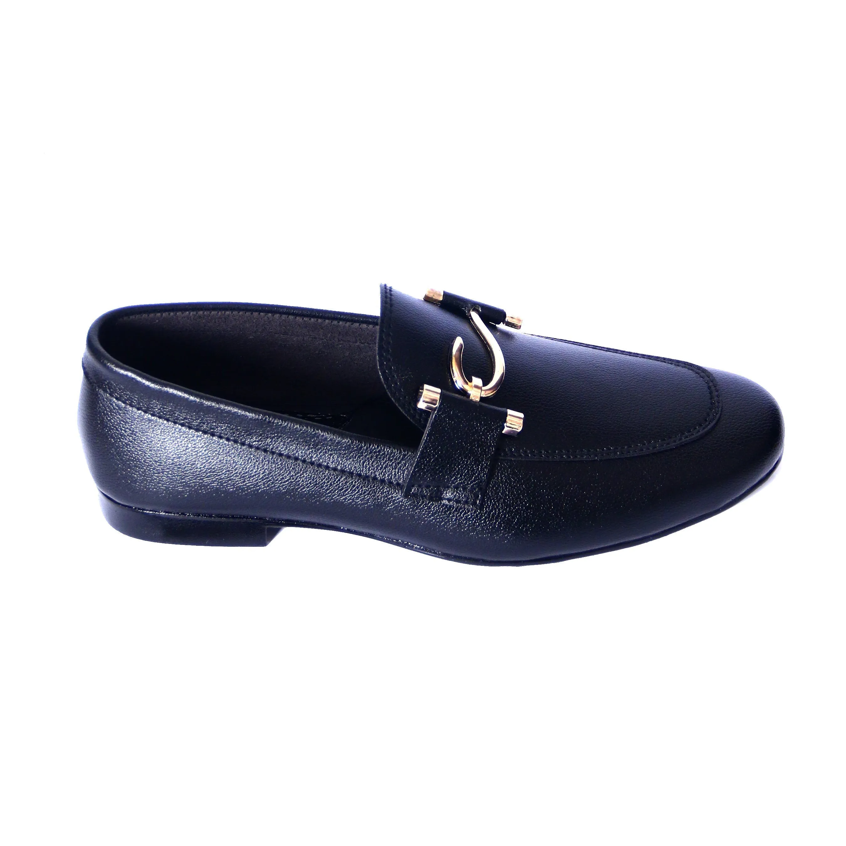 Men's Classic Synthetic Formal Shoes – Black with Gold Buckle Accent MR353
