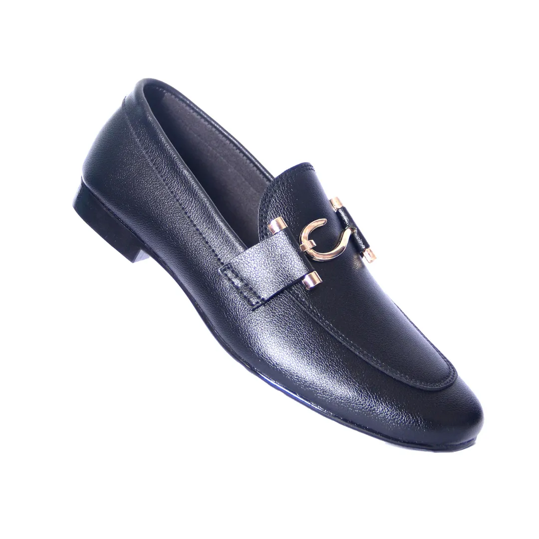 Men's Classic Synthetic Formal Shoes – Black with Gold Buckle Accent MR353